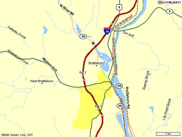 Map to the nude spot on the West River, VT